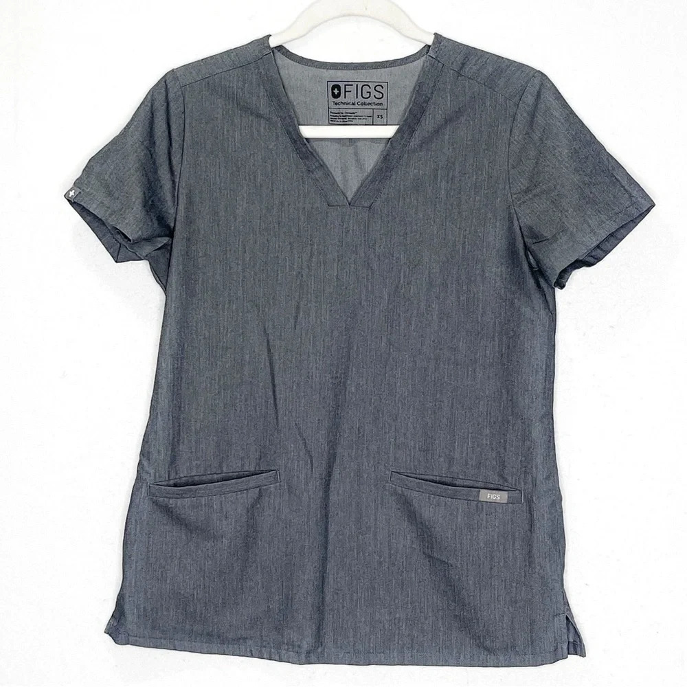 FIGS Technical Collection Casma 3-Pocket Scrub Top GPT Grey XS